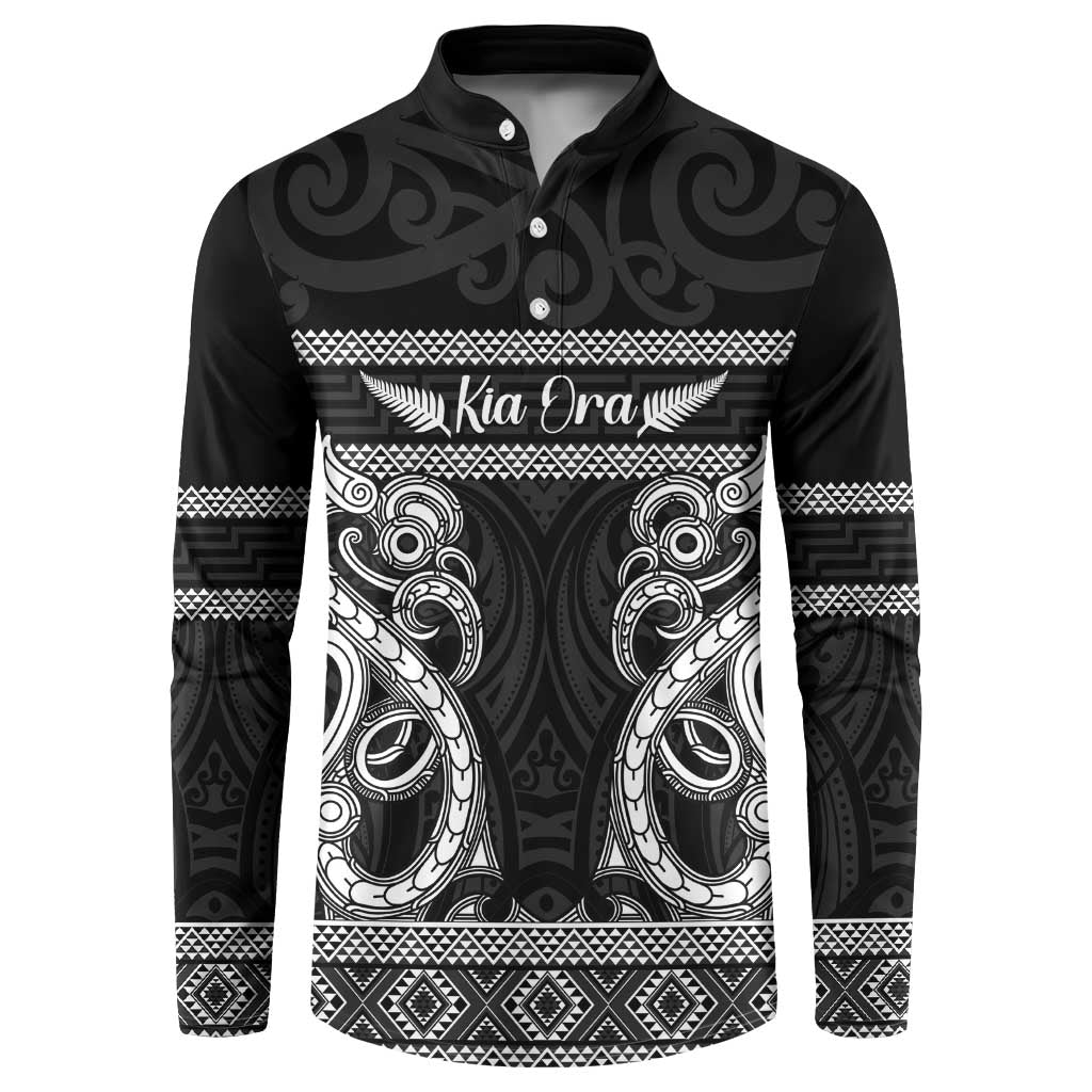 Kia Ora New Zealand Button Sweatshirt Maori Language Week Pango Taniko Motif - Aussie Hoodie