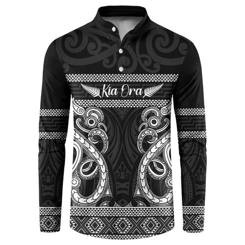 Kia Ora New Zealand Button Sweatshirt Maori Language Week Pango Taniko Motif - Aussie Hoodie