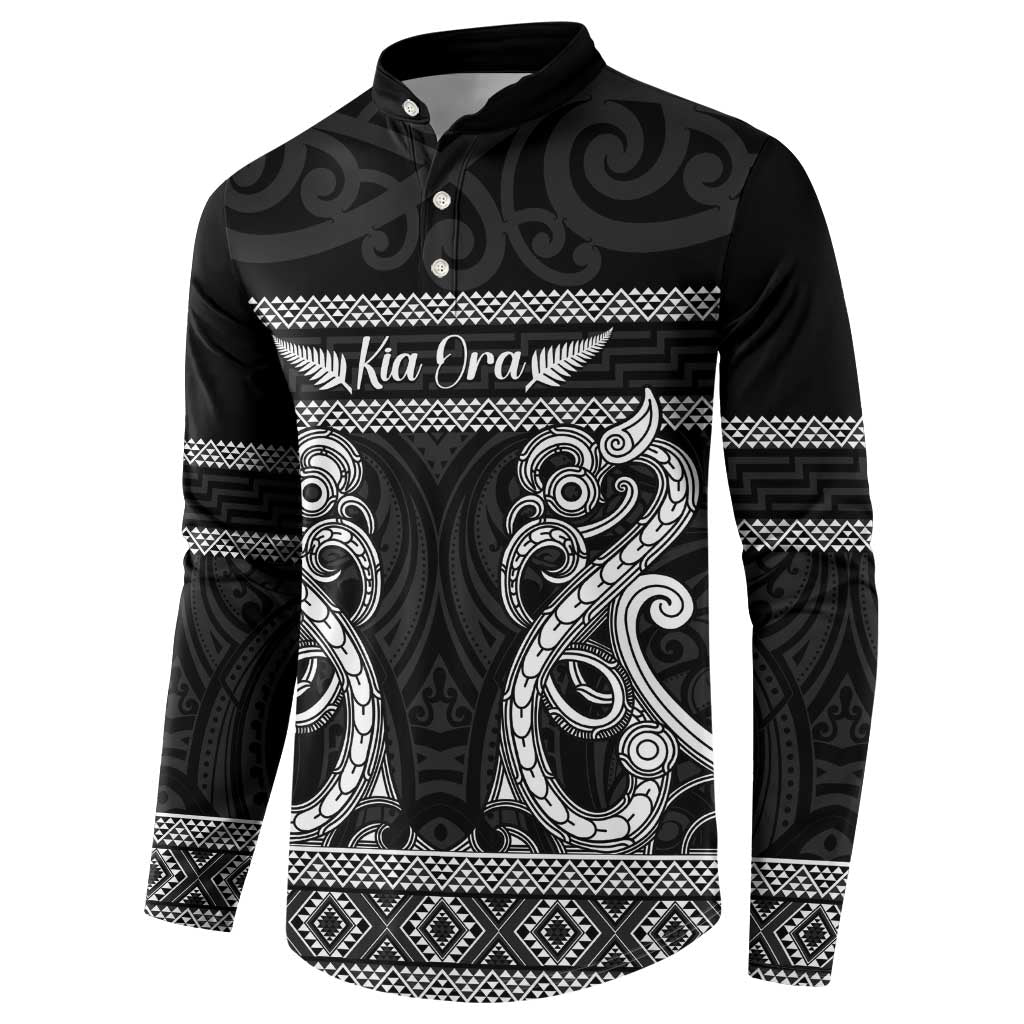 Kia Ora New Zealand Button Sweatshirt Maori Language Week Pango Taniko Motif - Aussie Hoodie
