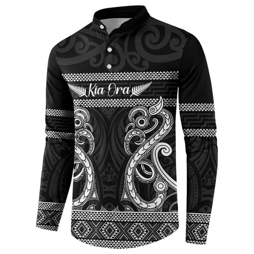 Kia Ora New Zealand Button Sweatshirt Maori Language Week Pango Taniko Motif - Aussie Hoodie