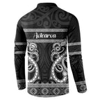 Kia Ora New Zealand Button Sweatshirt Maori Language Week Pango Taniko Motif - Aussie Hoodie