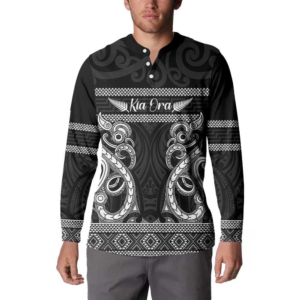 Kia Ora New Zealand Button Sweatshirt Maori Language Week Pango Taniko Motif - Aussie Hoodie