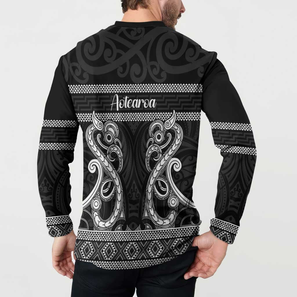 Kia Ora New Zealand Button Sweatshirt Maori Language Week Pango Taniko Motif - Aussie Hoodie