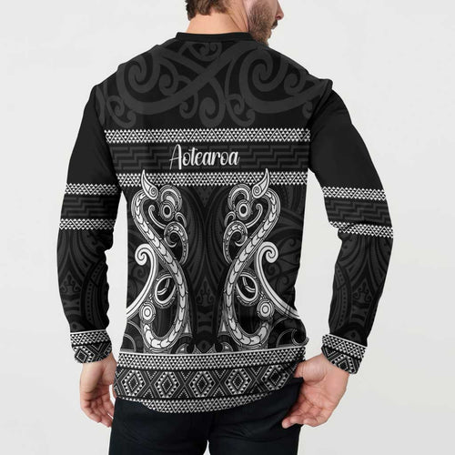 Kia Ora New Zealand Button Sweatshirt Maori Language Week Pango Taniko Motif - Aussie Hoodie