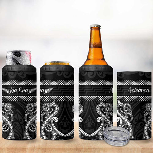 Kia Ora New Zealand 4 in 1 Can Cooler Tumbler Maori Language Week Pango Taniko Motif - Aussie Hoodie
