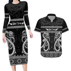 Kia Ora New Zealand Couples Matching Long Sleeve Bodycon Dress and Hawaiian Shirt Maori Language Week Pango Taniko Motif - Aussie Hoodie