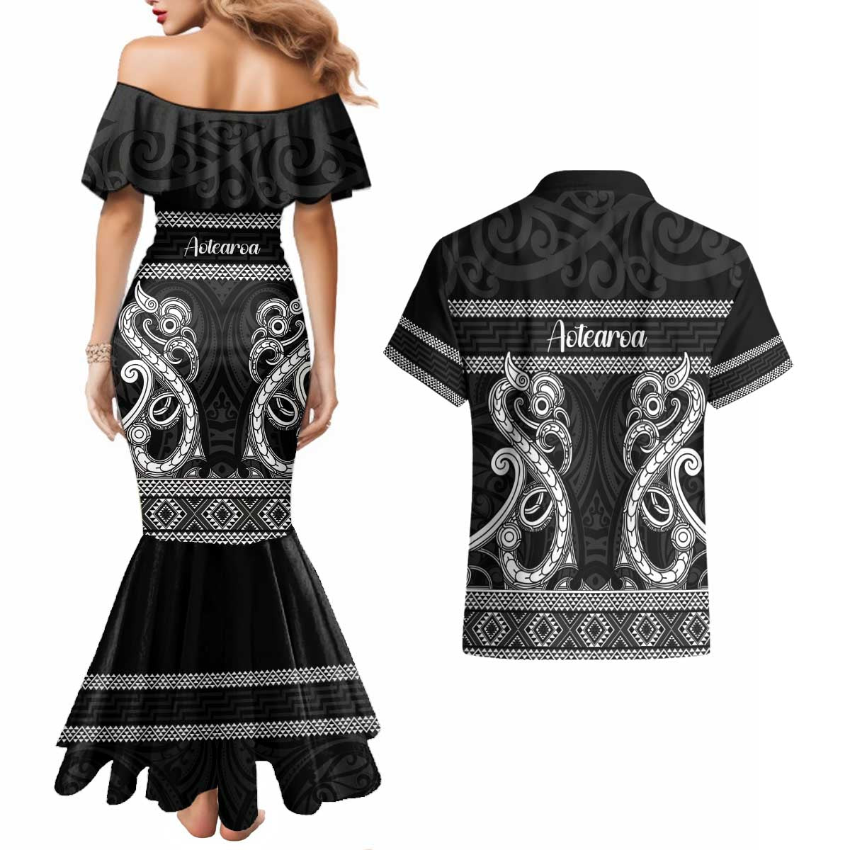Kia Ora New Zealand Couples Matching Mermaid Dress and Hawaiian Shirt Maori Language Week Pango Taniko Motif - Aussie Hoodie