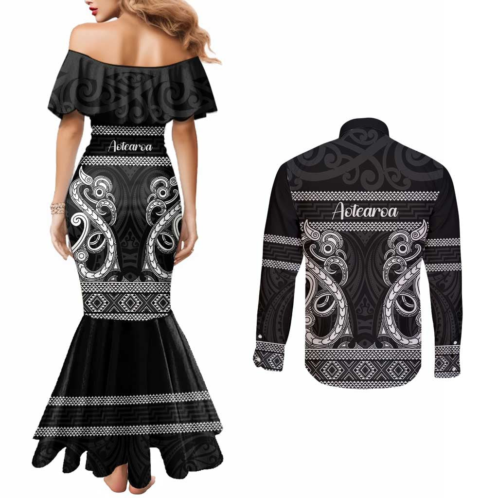 Kia Ora New Zealand Couples Matching Mermaid Dress and Long Sleeve Button Shirt Maori Language Week Pango Taniko Motif - Aussie Hoodie