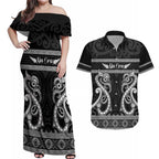 Kia Ora New Zealand Couples Matching Off Shoulder Maxi Dress and Hawaiian Shirt Maori Language Week Pango Taniko Motif - Aussie Hoodie