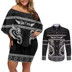 Kia Ora New Zealand Couples Matching Off Shoulder Short Dress and Long Sleeve Button Shirt Maori Language Week Pango Taniko Motif - Aussie Hoodie