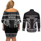 Kia Ora New Zealand Couples Matching Off Shoulder Short Dress and Long Sleeve Button Shirt Maori Language Week Pango Taniko Motif - Aussie Hoodie