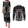 Kia Ora New Zealand Couples Matching Puletasi and Long Sleeve Button Shirt Maori Language Week Pango Taniko Motif - Aussie Hoodie