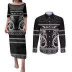 Kia Ora New Zealand Couples Matching Puletasi and Long Sleeve Button Shirt Maori Language Week Pango Taniko Motif - Aussie Hoodie