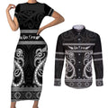 Kia Ora New Zealand Couples Matching Short Sleeve Bodycon Dress and Long Sleeve Button Shirt Maori Language Week Pango Taniko Motif - Aussie Hoodie