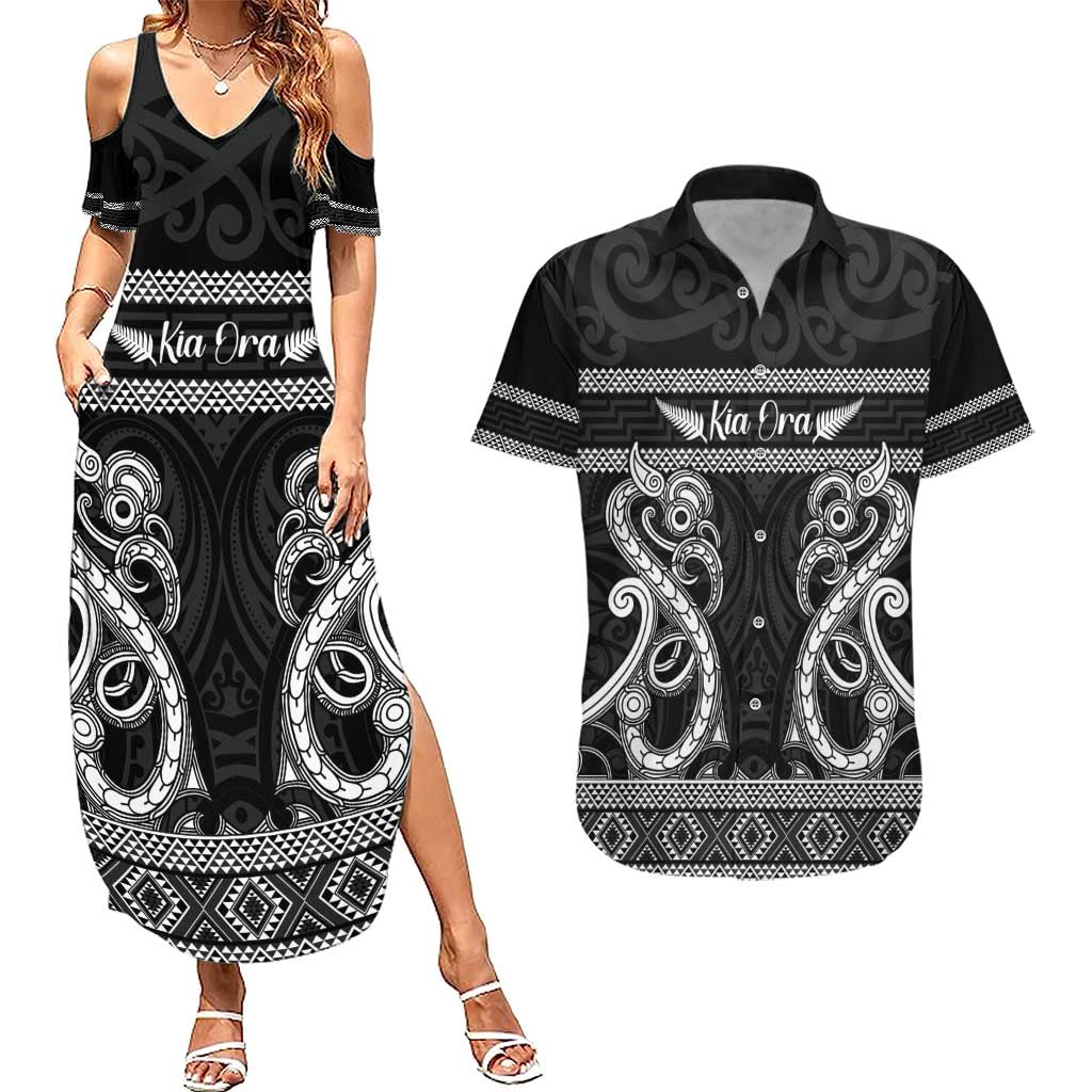 Kia Ora New Zealand Couples Matching Summer Maxi Dress and Hawaiian Shirt Maori Language Week Pango Taniko Motif - Aussie Hoodie