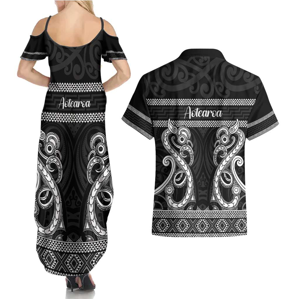Kia Ora New Zealand Couples Matching Summer Maxi Dress and Hawaiian Shirt Maori Language Week Pango Taniko Motif - Aussie Hoodie