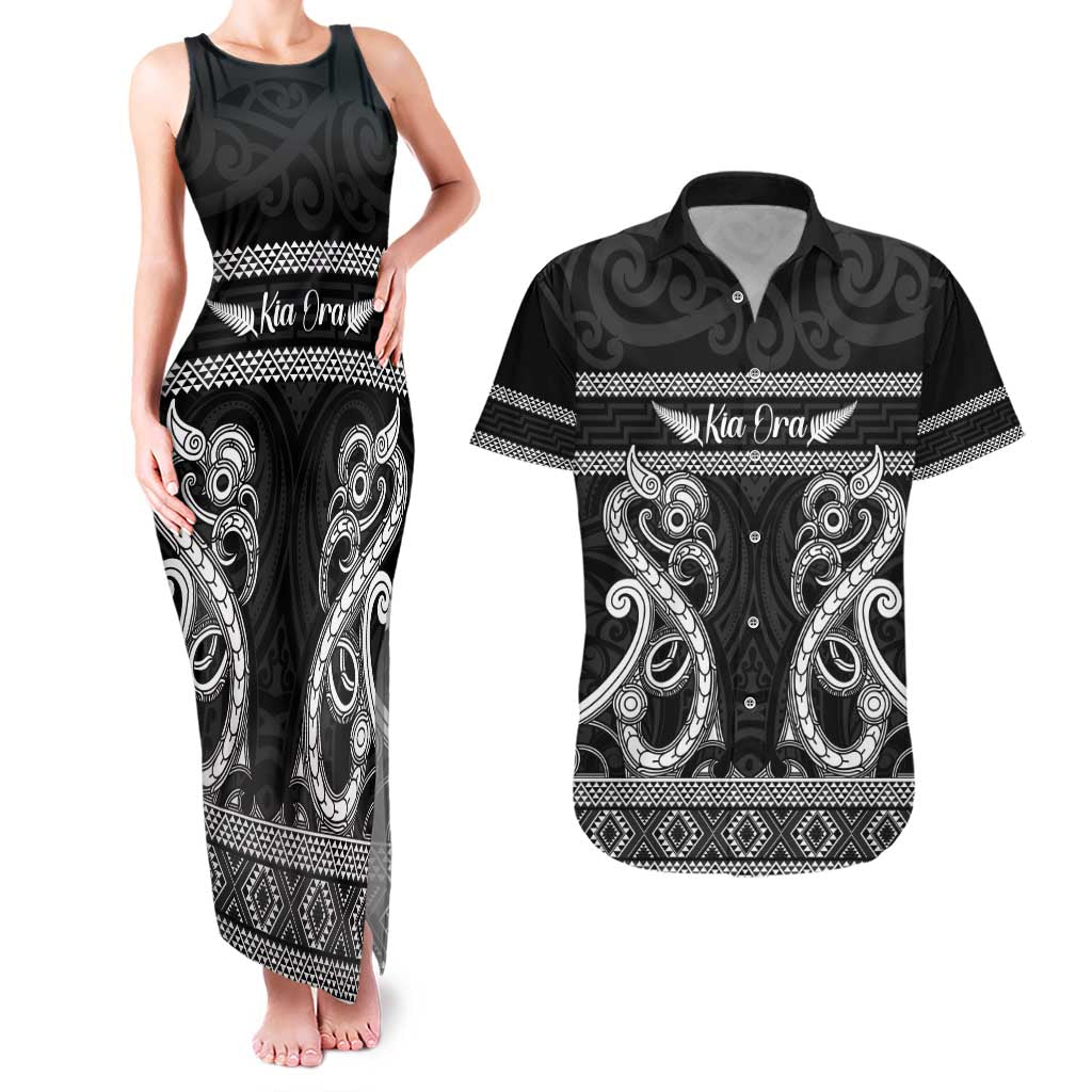 Kia Ora New Zealand Couples Matching Tank Maxi Dress and Hawaiian Shirt Maori Language Week Pango Taniko Motif - Aussie Hoodie