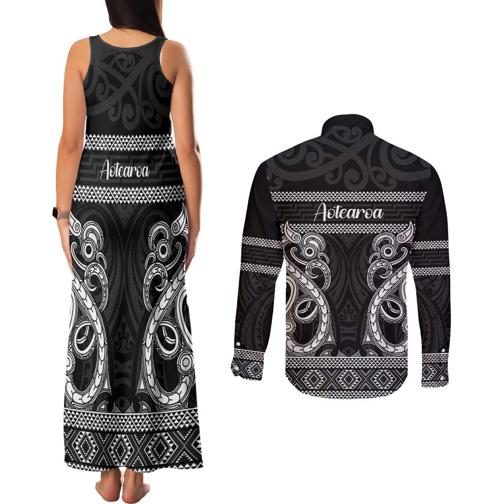 Kia Ora New Zealand Couples Matching Tank Maxi Dress and Long Sleeve Button Shirt Maori Language Week Pango Taniko Motif - Aussie Hoodie