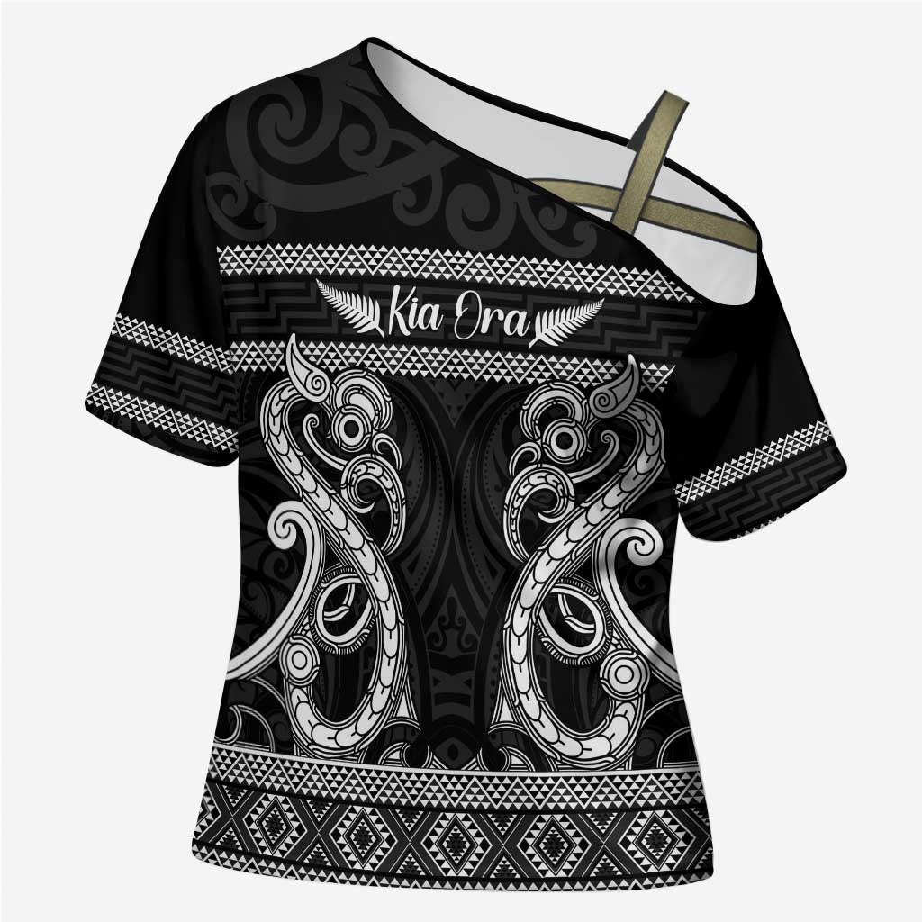 Kia Ora New Zealand Cross Shoulder Shirt Maori Language Week Pango Taniko Motif - Aussie Hoodie