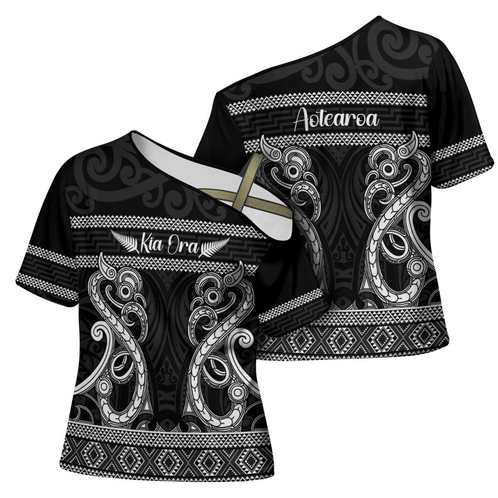 Kia Ora New Zealand Cross Shoulder Shirt Maori Language Week Pango Taniko Motif - Aussie Hoodie