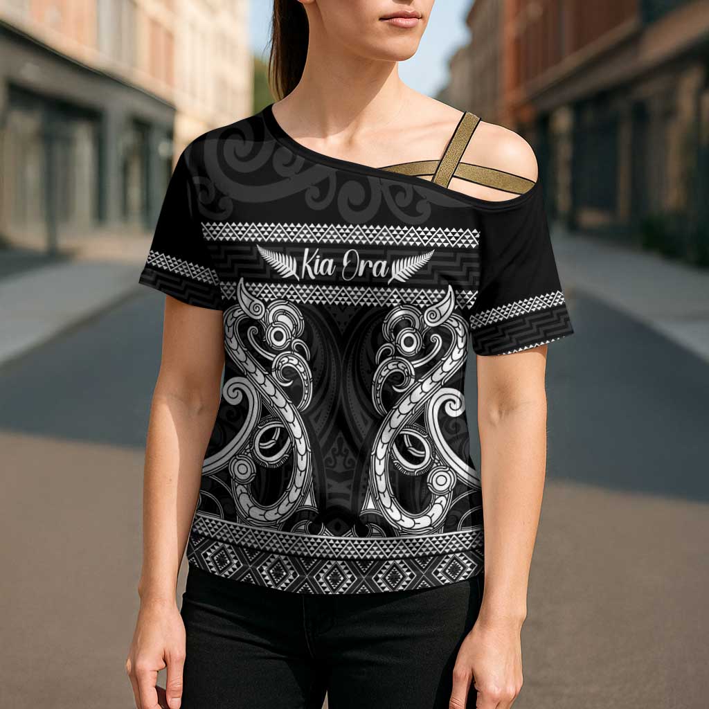 Kia Ora New Zealand Cross Shoulder Shirt Maori Language Week Pango Taniko Motif - Aussie Hoodie