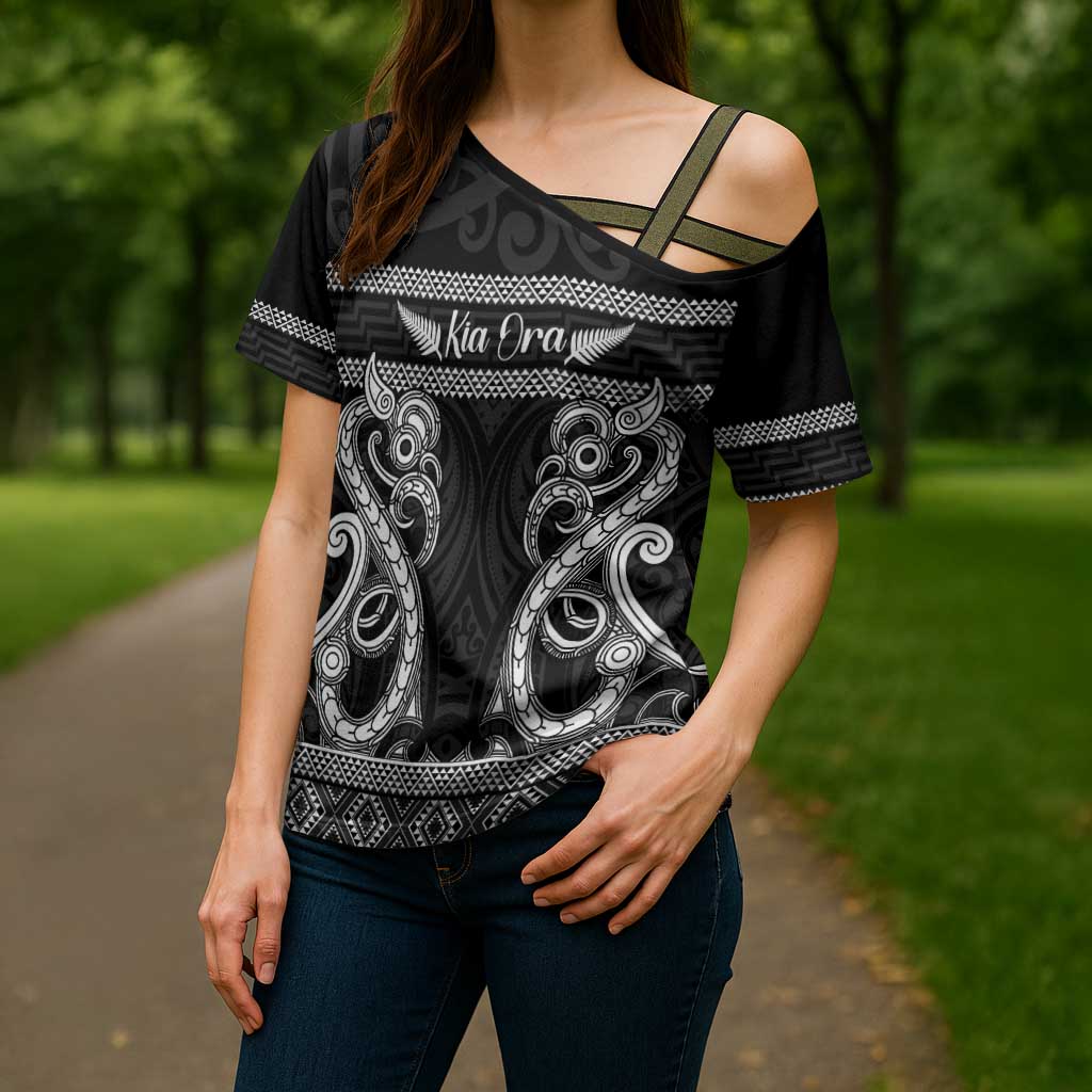Kia Ora New Zealand Cross Shoulder Shirt Maori Language Week Pango Taniko Motif - Aussie Hoodie