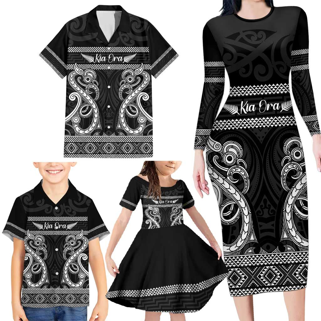 Kia Ora New Zealand Family Matching Long Sleeve Bodycon Dress and Hawaiian Shirt Maori Language Week Pango Taniko Motif - Aussie Hoodie