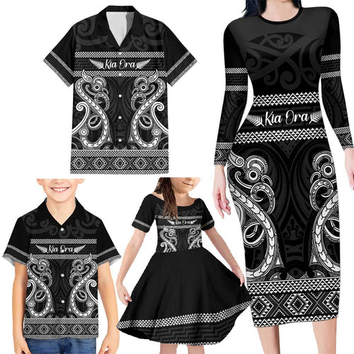 Kia Ora New Zealand Family Matching Long Sleeve Bodycon Dress and Hawaiian Shirt Maori Language Week Pango Taniko Motif - Aussie Hoodie