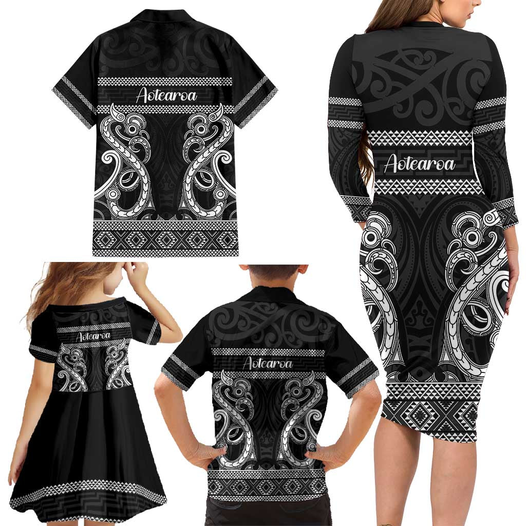 Kia Ora New Zealand Family Matching Long Sleeve Bodycon Dress and Hawaiian Shirt Maori Language Week Pango Taniko Motif - Aussie Hoodie