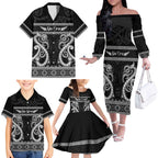 Kia Ora New Zealand Family Matching Off The Shoulder Long Sleeve Dress and Hawaiian Shirt Maori Language Week Pango Taniko Motif - Aussie Hoodie