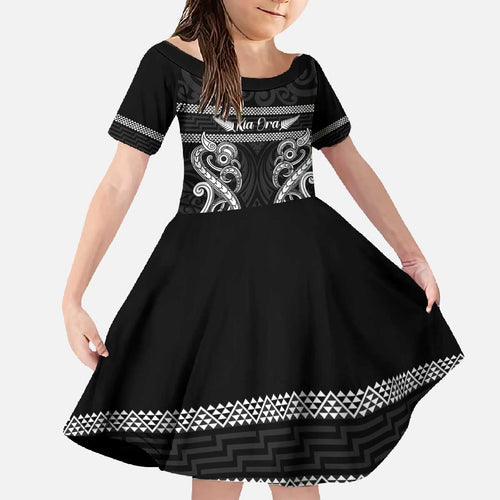 Kia Ora New Zealand Family Matching Off The Shoulder Long Sleeve Dress and Hawaiian Shirt Maori Language Week Pango Taniko Motif - Aussie Hoodie
