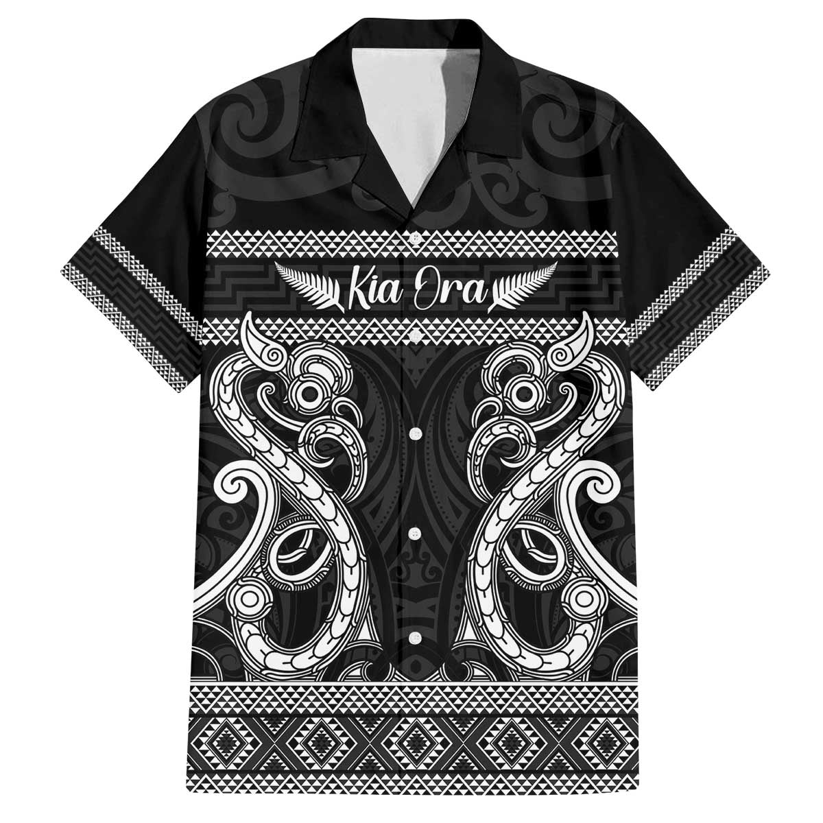 Kia Ora New Zealand Family Matching Off The Shoulder Long Sleeve Dress and Hawaiian Shirt Maori Language Week Pango Taniko Motif - Aussie Hoodie