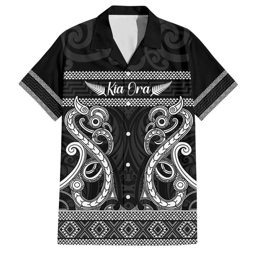 Kia Ora New Zealand Family Matching Off The Shoulder Long Sleeve Dress and Hawaiian Shirt Maori Language Week Pango Taniko Motif - Aussie Hoodie