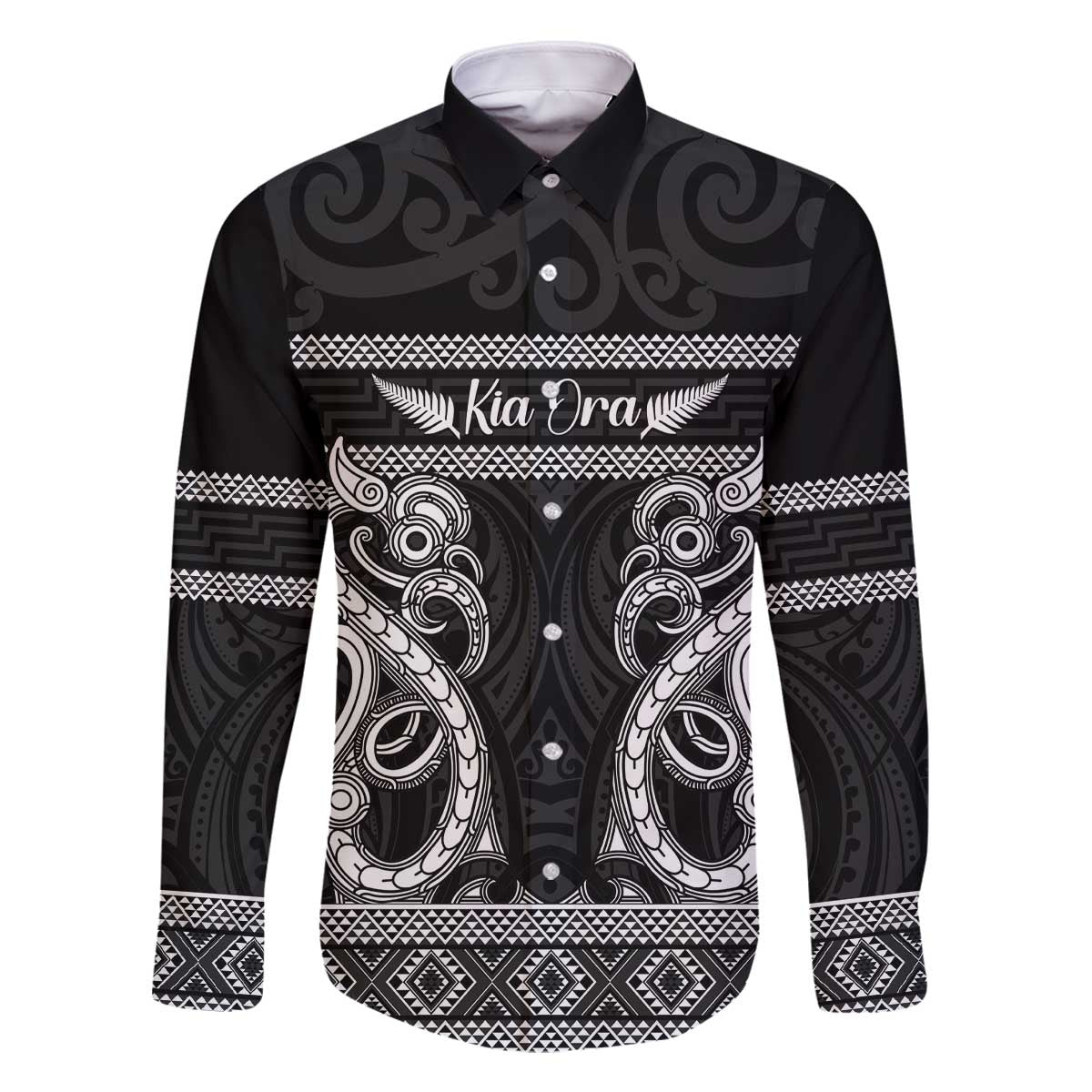 Kia Ora New Zealand Family Matching Off The Shoulder Long Sleeve Dress and Hawaiian Shirt Maori Language Week Pango Taniko Motif - Aussie Hoodie