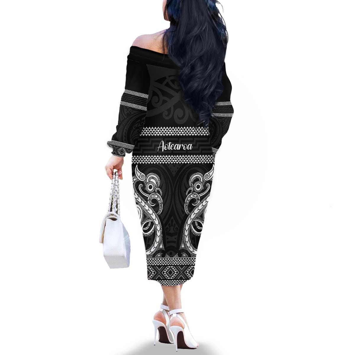 Kia Ora New Zealand Family Matching Off The Shoulder Long Sleeve Dress and Hawaiian Shirt Maori Language Week Pango Taniko Motif - Aussie Hoodie