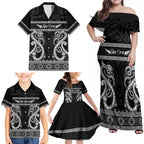 Kia Ora New Zealand Family Matching Off Shoulder Maxi Dress and Hawaiian Shirt Maori Language Week Pango Taniko Motif - Aussie Hoodie