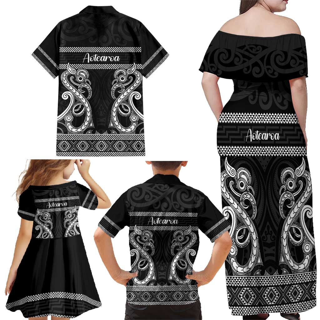 Kia Ora New Zealand Family Matching Off Shoulder Maxi Dress and Hawaiian Shirt Maori Language Week Pango Taniko Motif - Aussie Hoodie