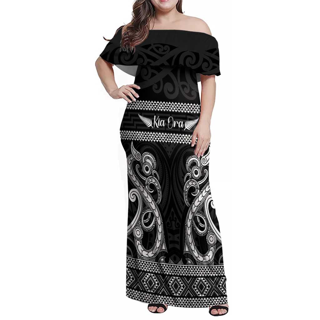 Kia Ora New Zealand Family Matching Off Shoulder Maxi Dress and Hawaiian Shirt Maori Language Week Pango Taniko Motif - Aussie Hoodie
