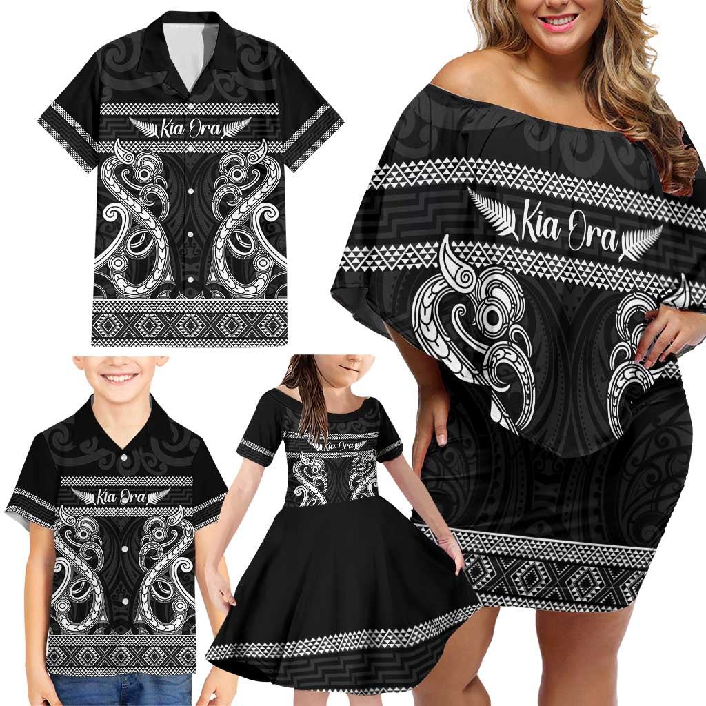Kia Ora New Zealand Family Matching Off Shoulder Short Dress and Hawaiian Shirt Maori Language Week Pango Taniko Motif - Aussie Hoodie