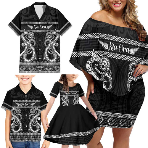 Kia Ora New Zealand Family Matching Off Shoulder Short Dress and Hawaiian Shirt Maori Language Week Pango Taniko Motif - Aussie Hoodie
