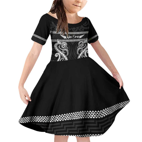 Kia Ora New Zealand Family Matching Off Shoulder Short Dress and Hawaiian Shirt Maori Language Week Pango Taniko Motif - Aussie Hoodie