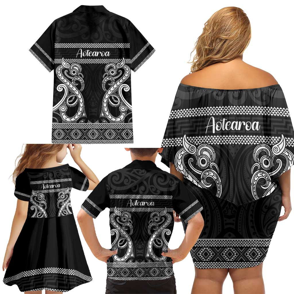 Kia Ora New Zealand Family Matching Off Shoulder Short Dress and Hawaiian Shirt Maori Language Week Pango Taniko Motif - Aussie Hoodie