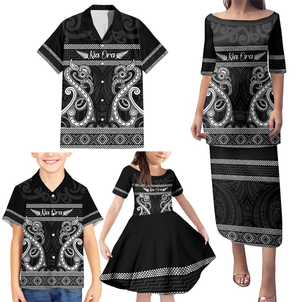 Kia Ora New Zealand Family Matching Puletasi and Hawaiian Shirt Maori Language Week Pango Taniko Motif - Aussie Hoodie
