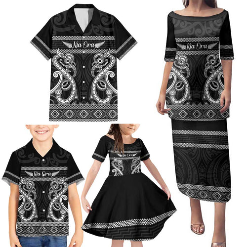 Kia Ora New Zealand Family Matching Puletasi and Hawaiian Shirt Maori Language Week Pango Taniko Motif - Aussie Hoodie