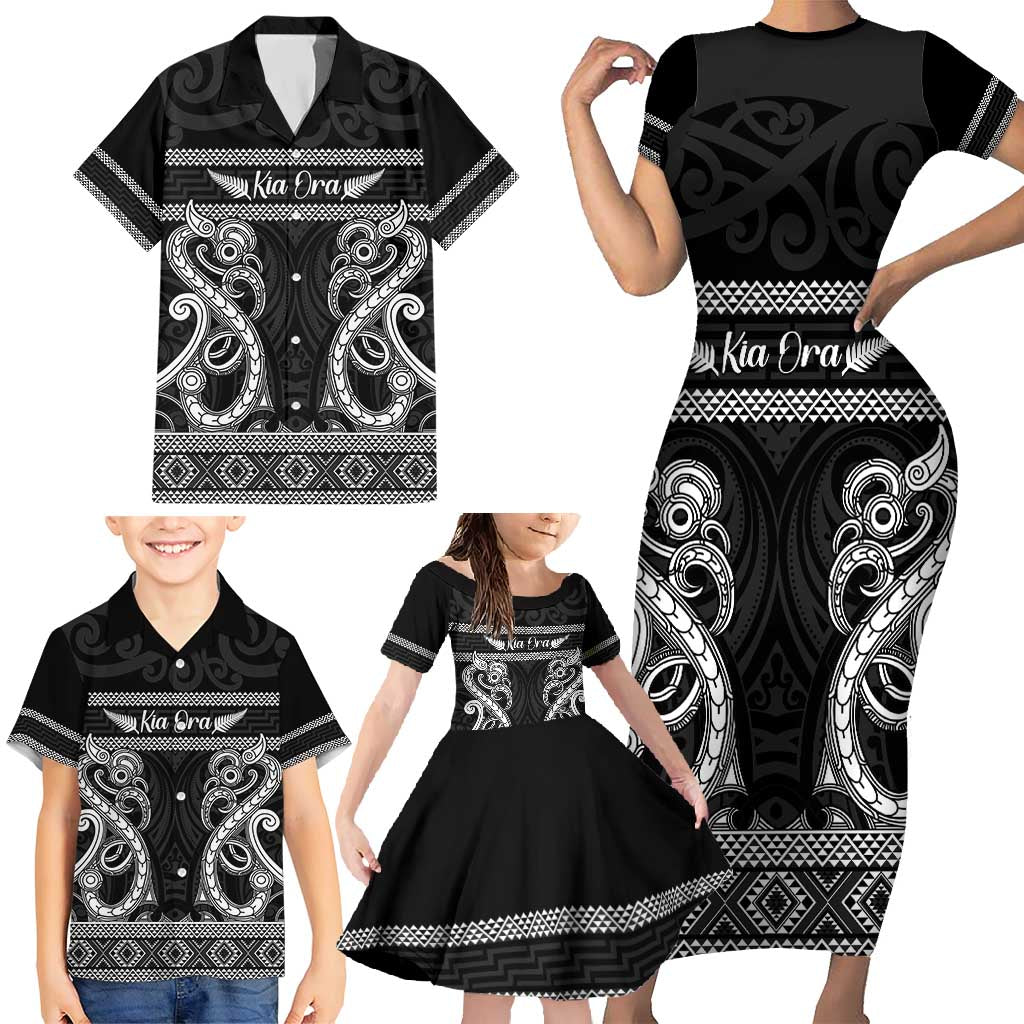Kia Ora New Zealand Family Matching Short Sleeve Bodycon Dress and Hawaiian Shirt Maori Language Week Pango Taniko Motif - Aussie Hoodie