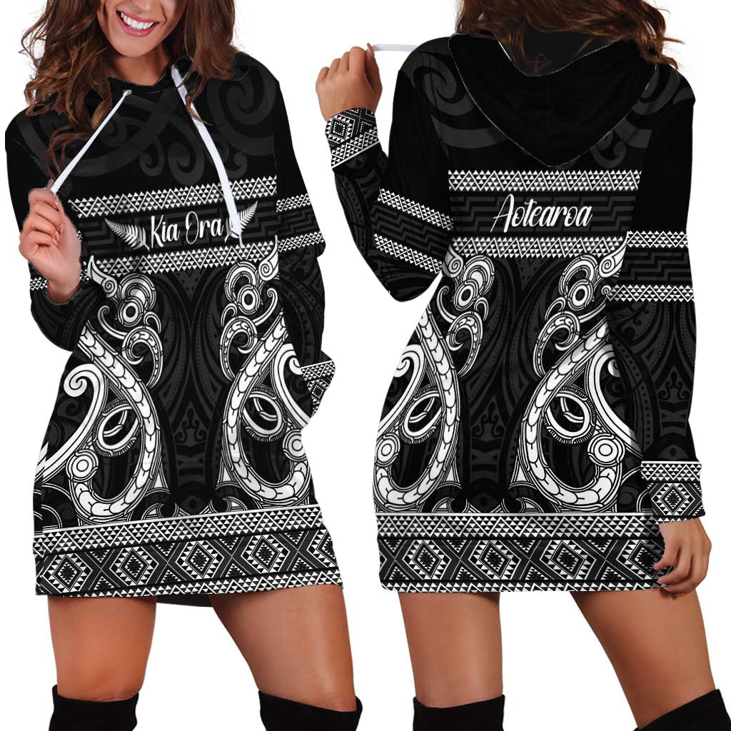 Kia Ora New Zealand Hoodie Dress Maori Language Week Pango Taniko Motif - Aussie Hoodie
