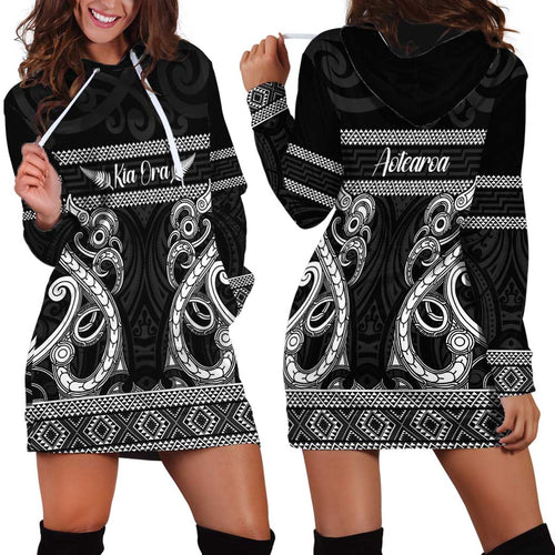 Kia Ora New Zealand Hoodie Dress Maori Language Week Pango Taniko Motif - Aussie Hoodie