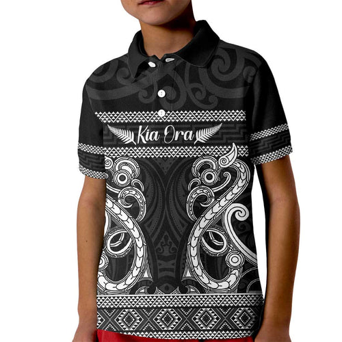 Kia Ora New Zealand Kid Polo Shirt Maori Language Week Pango Taniko Motif - Aussie Hoodie