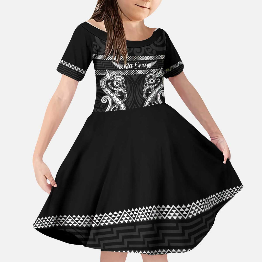 Kia Ora New Zealand Kid Short Sleeve Dress Maori Language Week Pango Taniko Motif - Aussie Hoodie