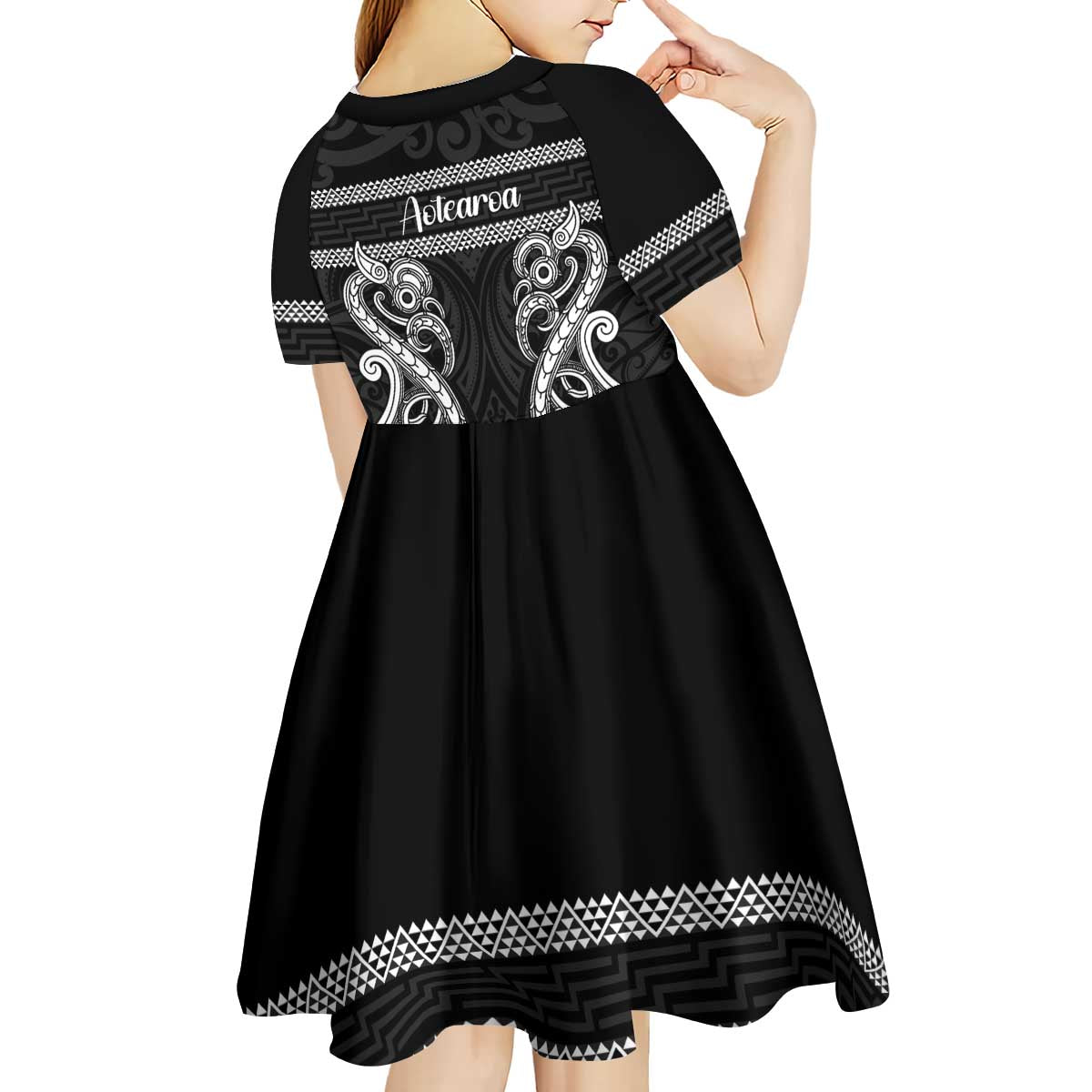 Kia Ora New Zealand Kid Short Sleeve Dress Maori Language Week Pango Taniko Motif - Aussie Hoodie